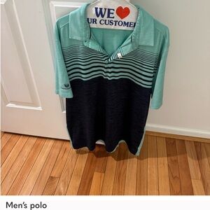 Men's Aqua and Navy Striped Polo Shirt